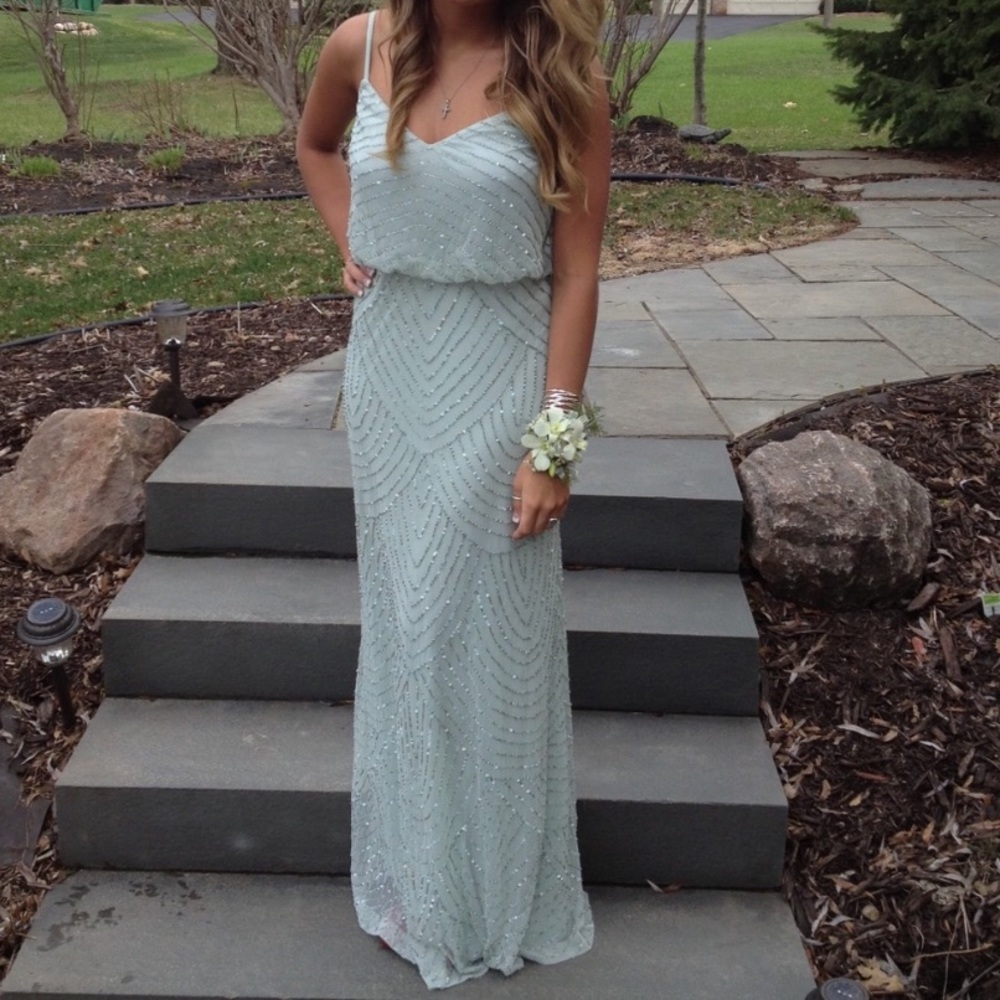 Nwt cache mint green beaded spaghetti strap dress